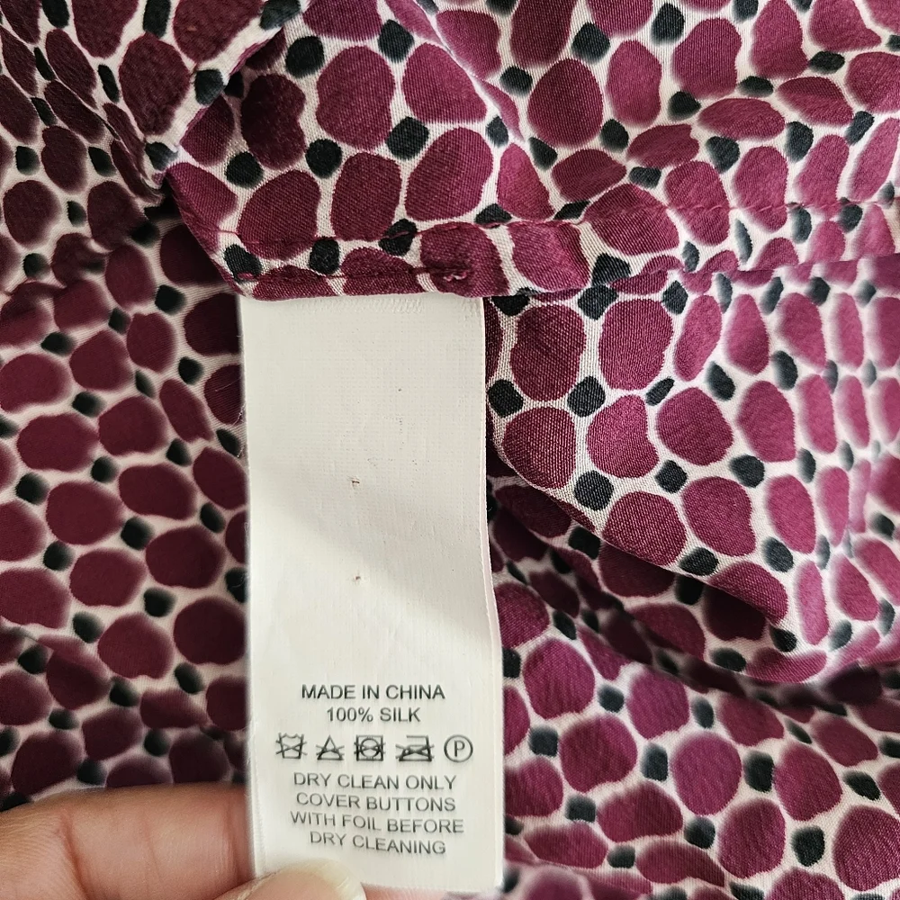 Kate‎ Spade Women’s Silk Blouse LS Maroon Print Button Front XS